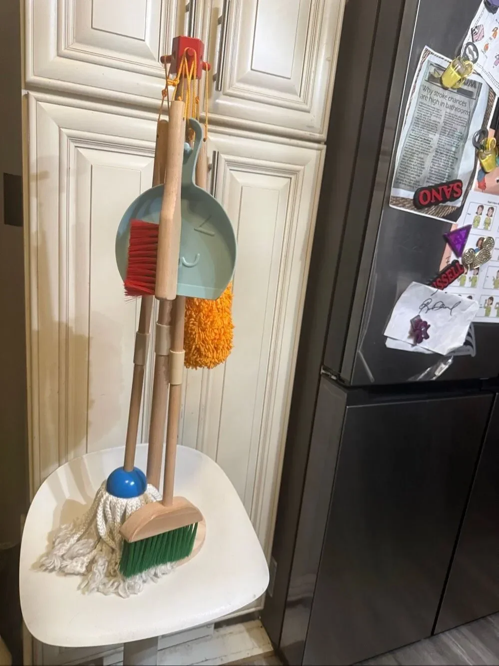 Kids Toddler Wooden Housekeeping Pretend Play Broom Mop Brush Cleaning Toy Set